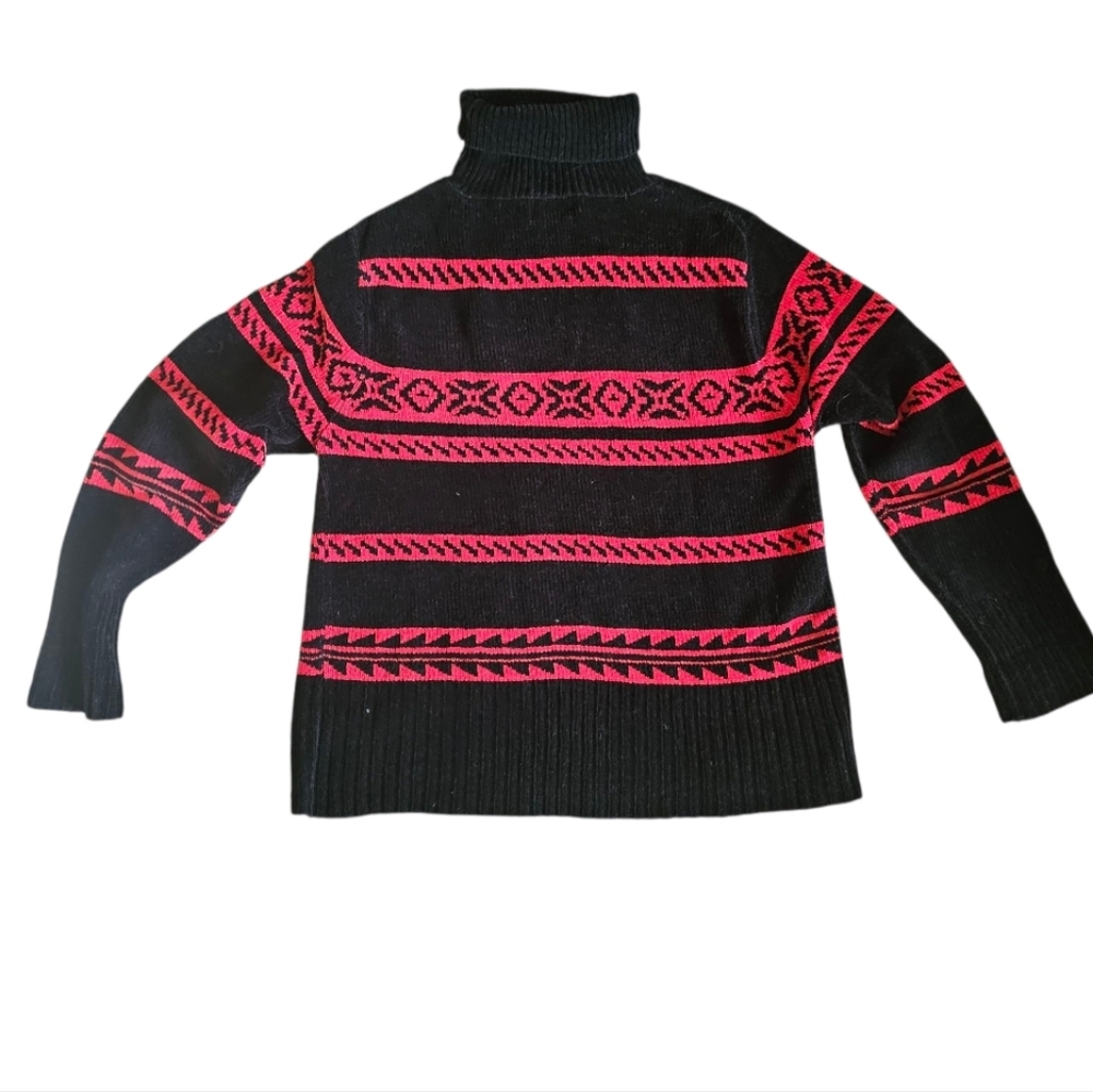 Designers Studio Original Red And Black Turtleneck Sweater Size Medium